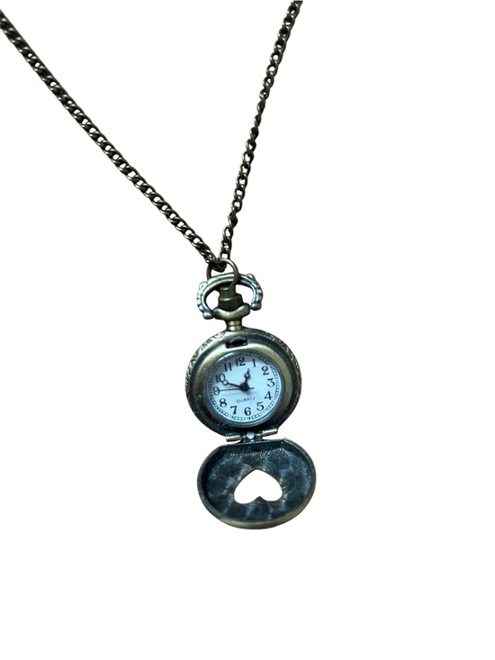 Jewelry - Vintage-Style Heart Locket Pocket Watch Necklace in Antiqued Bronze